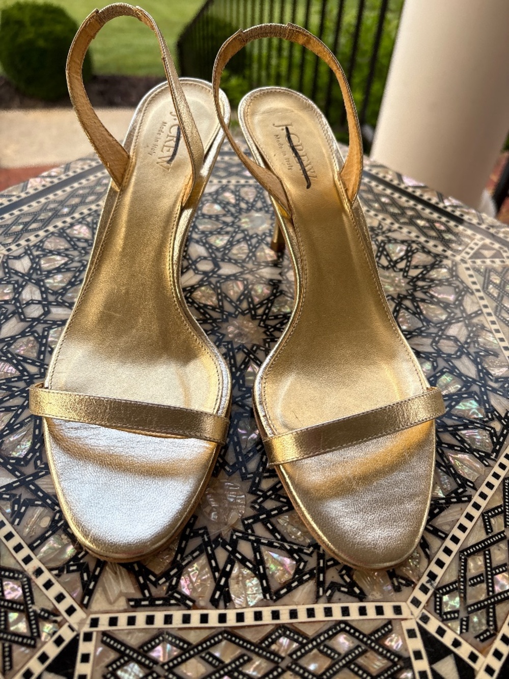 Excellent new condition J.Crew size 8 1/2 women’s leather gold sling back sandal